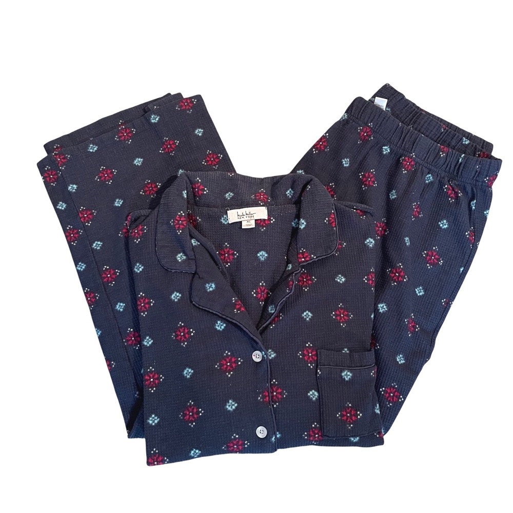 Nicole Miller New York Pajama Set Womens XL Floral Print Sleepwear Loungewear